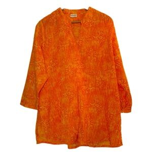 Christina brand bright orange 3/4 sleeve tunic blouse w/ pleated front